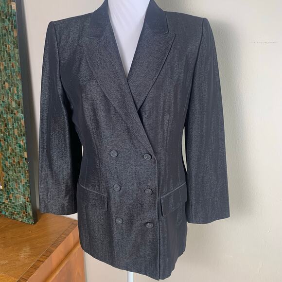 Ellen Tracy Sz 6 Pant Suit w Double Breasted Long Blazer Jacket Wool Gray Career - Picture 2 of 11